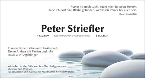 Traueranzeigen Von Peter Striefler Trauer Nn De