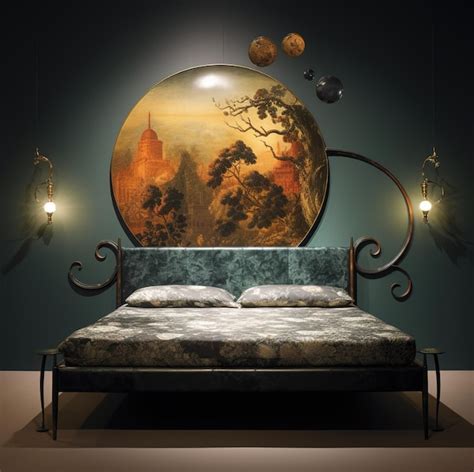 Premium AI Image | a bed with a painting of a landscape and a painting ...