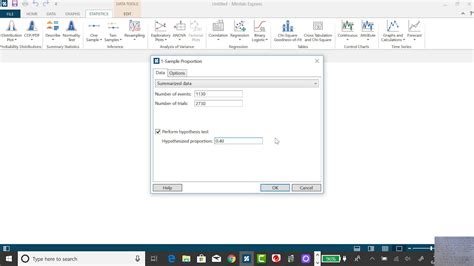 Minitab Express Hypothesis Test For Proportion Right Tailed Youtube