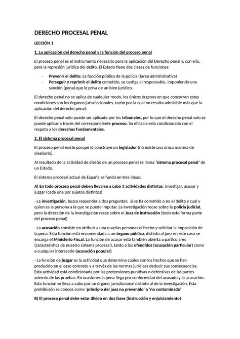 Derecho Procesal Penal Apuntes Derecho Procesal Penal Lecci N La