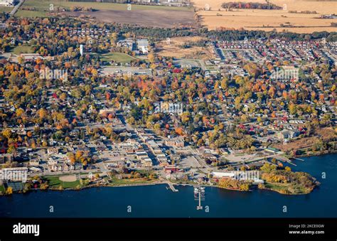 An Aerial Stock Image Of The Town Of Port Perry On Lake Scugog Ontario