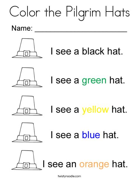 Color the Pilgrim Hats Coloring Page - Twisty Noodle