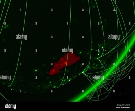 Burkina Faso On Green Model Of Planet Earth With Network At Night