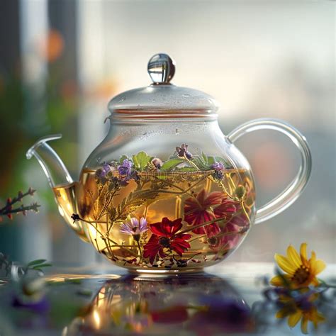 Herbal Tea Steeping In Glass Teapot Under Sunlight Tranquil Tea Time