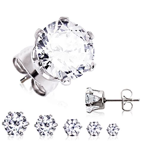 Pair Of L Surgical Steel Clear Round Cz Stud Earrings Surgical Steel