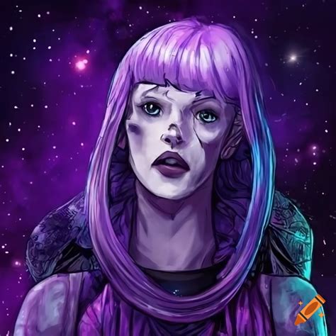 Space Wizard Traveling Through Space And Time With Female And Purple