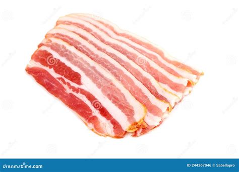 Bacon Strips Raw Smoked Pork Meat Slices Isolated On White Stock Photo