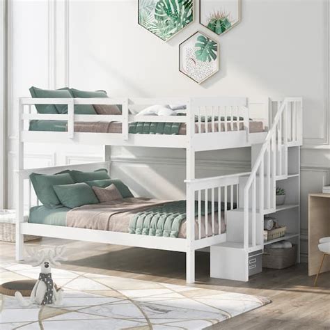 Harper Bright Designs White Full Over Full Wooden Bunk Bed With