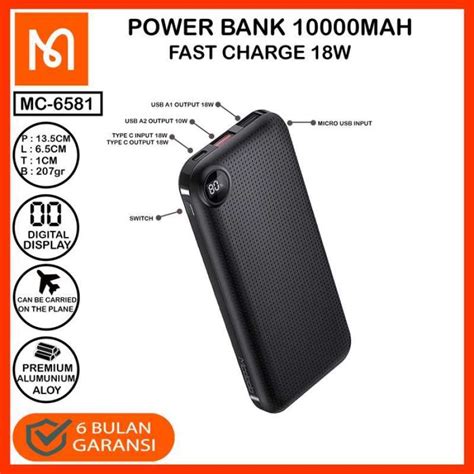 Promo Mcdodo Mc 7320 Power Bank Digital 10000mah Tripel Output Pd Fast