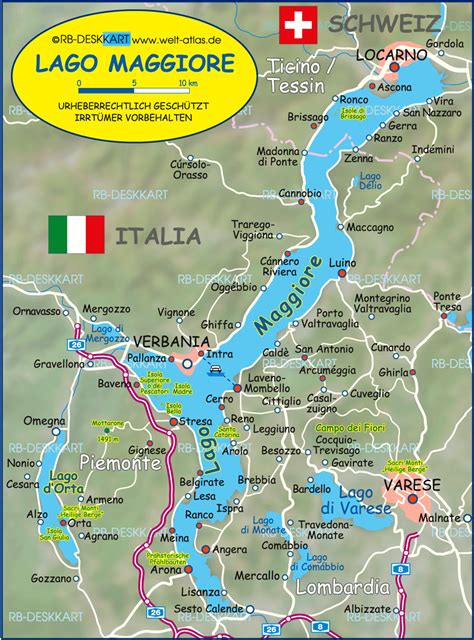 Map of Lake Maggiore (Lago Maggiore) (Region in Italy, Switzerland) | Welt-Atlas.de