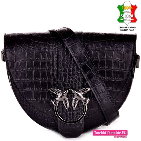 Czarna listonoszka z ptaszkami półokrągły model crossbody