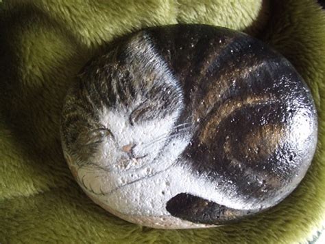 Painted Stone Cat Stone Painting Cats Stone