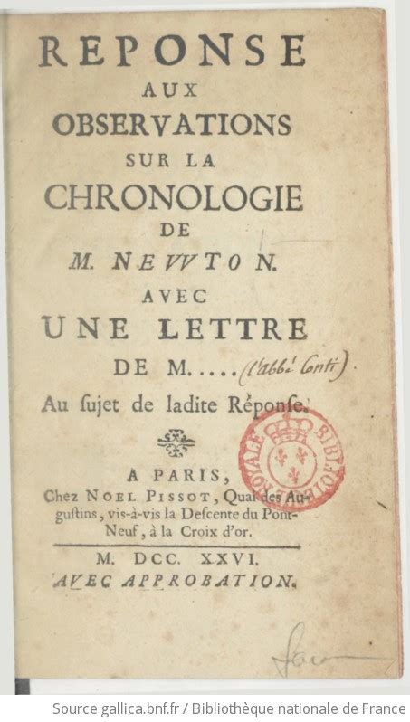 Reponse Aux Observations Sur La Chronologie De M Newton Avec Une