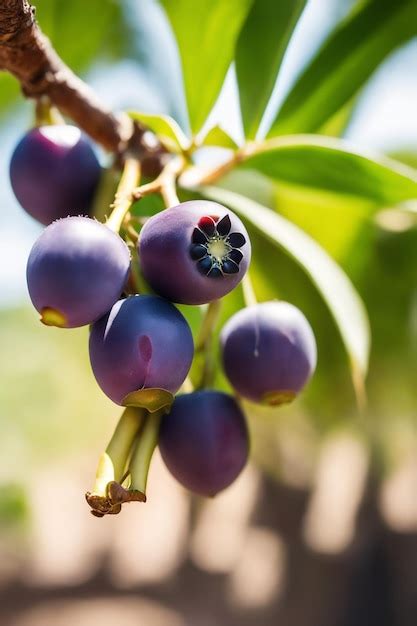 Premium AI Image | photo shot of a Acai attached to a tree branch with ...