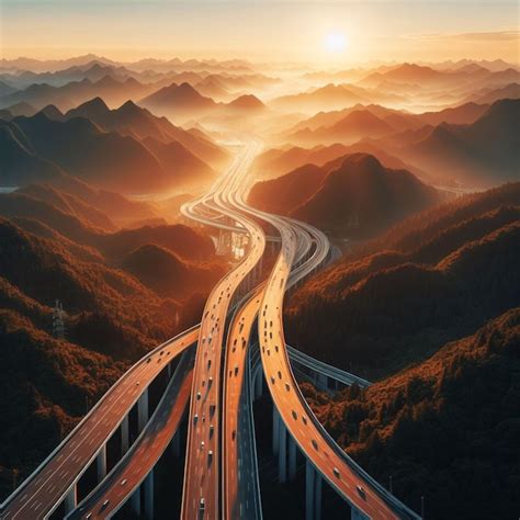 Premium Photo | Highway at sunset