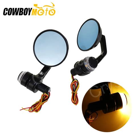 Universal Mm Handlebars Bar End Mirrors Led Turn Signal Rear View