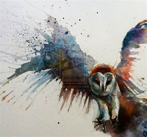 Barn Owl In Flight Watercolour By Sarahstokes On Deviantart Owl