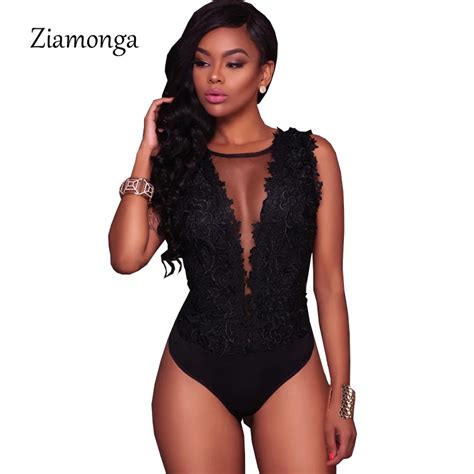 Ziamonga S Xxl Sexy Black Lace Bodysuit Women Mesh Jumpsuits Romper