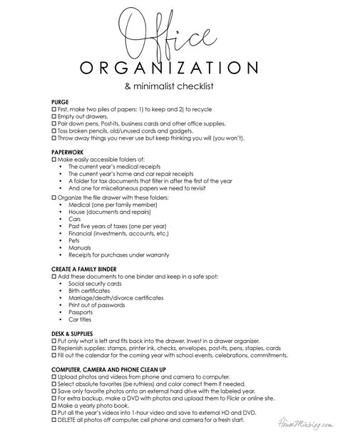 Organizing Checklist Printable