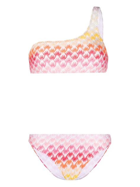 Missoni Zigzag One Shoulder Lurex Bikini In Red Modesens