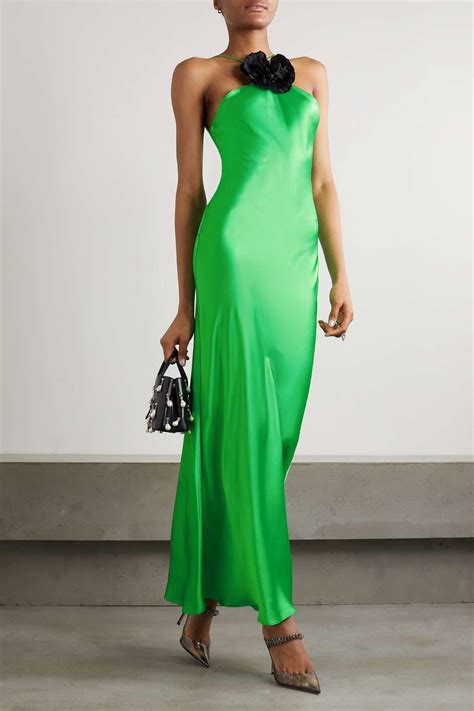 Green Floral appliquéd silk charmeuse maxi dress RODARTE NET A