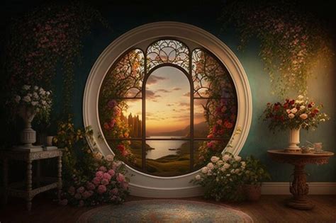 Premium AI Image | A window with a view of the sunset.