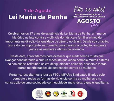 Lei Maria Da Penha Completa 17 Anos Fequimfar