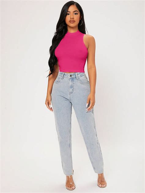 SHEIN PETITE Solid Crop Tank Top SHEIN UK