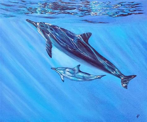 Blue Dolphins Underwater Animals Original Oil Painting. Painting by ...