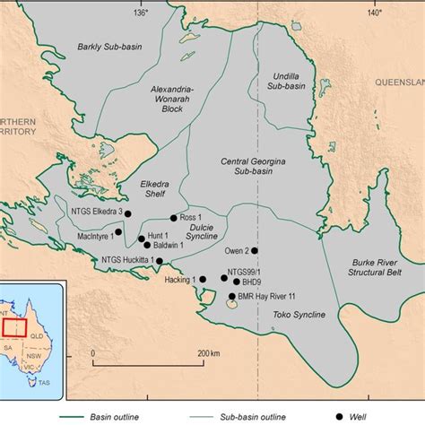 Sub-basins of southern, central and eastern Georgina Basin and ...