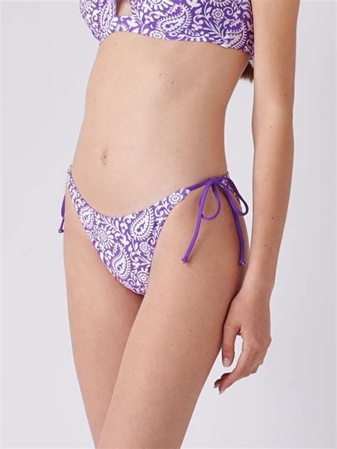 Slip Bikini Donna MC2 Saint Barth Con Fantasia Paisley Bianco Lilla