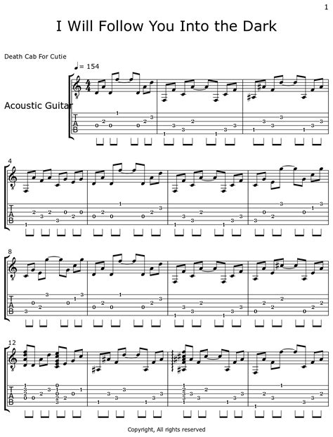 I Will Follow You Into The Dark Sheet Music For Acoustic Guitar