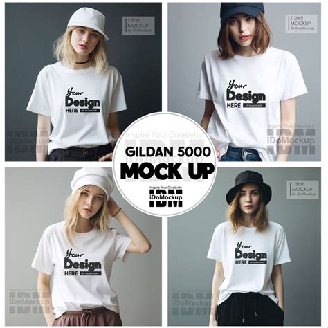 Gildan 5000 Mock Up Set 4 Female Model Tshirt Mockup White Etsy In