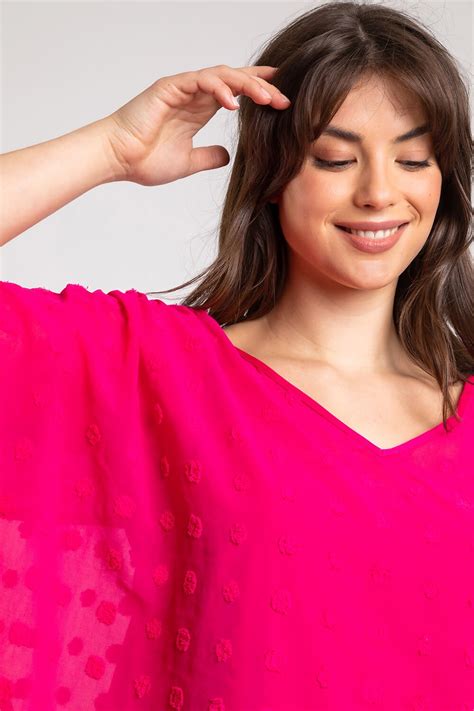 Curve Textured Spot Overlay Top In Fuchsia Roman Originals Uk