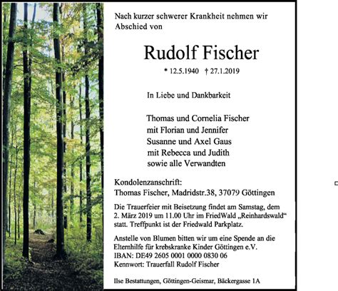 Traueranzeigen Von Rudolf Fischer Trauer Anzeigen De