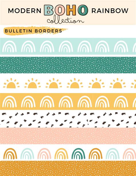 Modern Boho Rainbow Bulletin Board Borders Pack Etsy