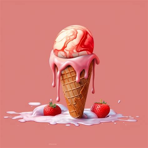 Premium Ai Image An Illustration Of A Strawberry Ice Cream Cone With