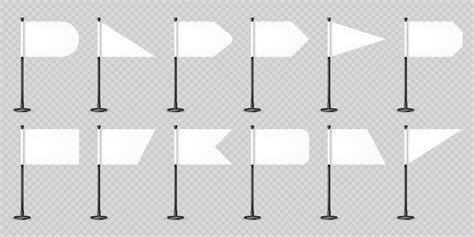 V Rias Bandeiras De Mesa Realistas Em Um Poste De A O Em Branco