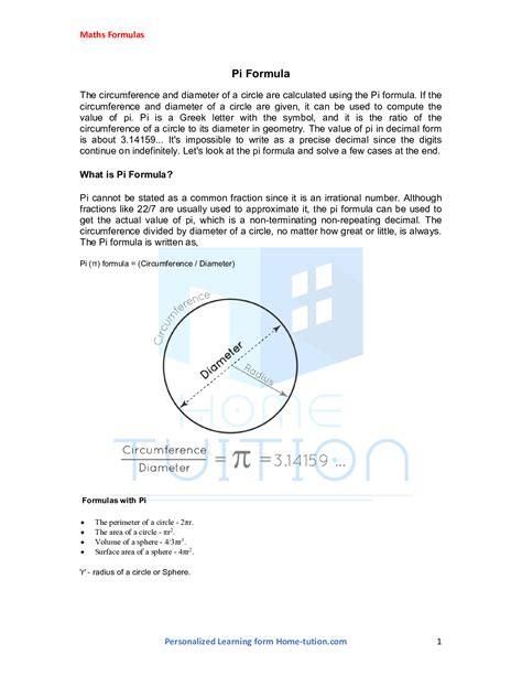 Pi Formula-Definition, Use of Formula & Solved Examples