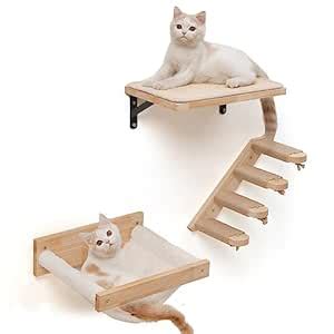 FUKUMARU Cat Wall Furniture 3 Pack Cat Wall Shelves Set Solid Rubber