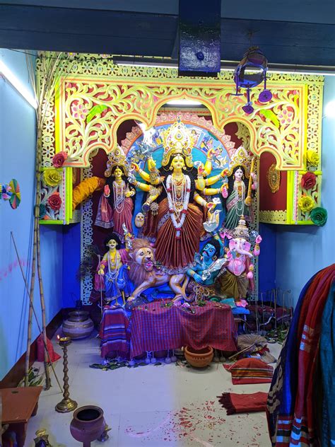 Durga Puja of a small-town shop in Bangladesh. : r/bangladesh