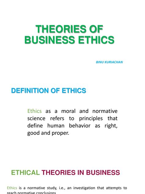 An Overview Of Normative Theories Of Business Ethics Including Egoism