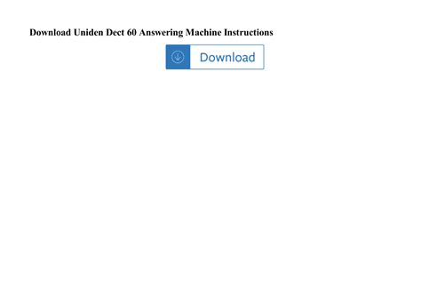 Uniden Dect Answering Machine Instructions