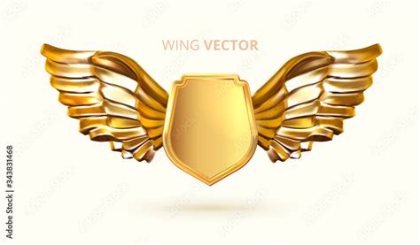 D Heraldic Shield And Wings Logo Gold Emblem Golden Wings With