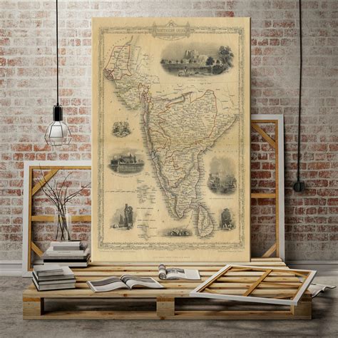 Old Map Of India Hindustan Canvas Large Wall Decor Vintage