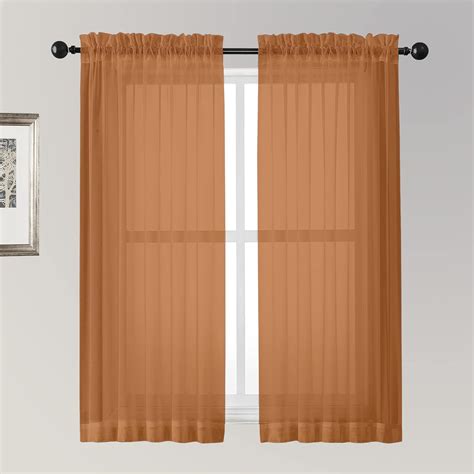 Amazon Ovzme Orange Sheer Curtains Inch Length Panels For