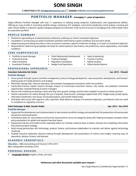 Portfolio Asset Manager Resume Examples Template With Job Winning