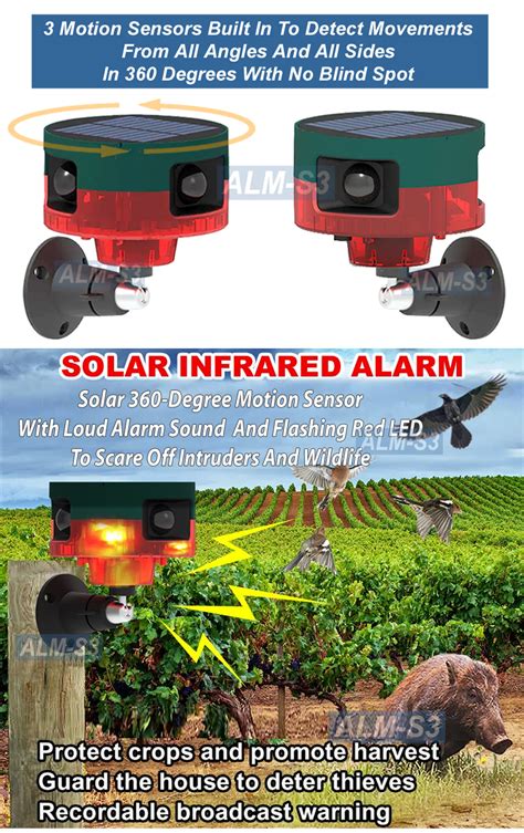 360 Degree Solar Powered Motion Sensor Alarm With Ir Remote