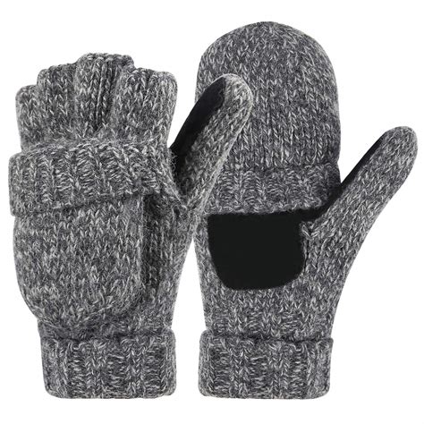 Hde Womens Winter Wool Fingerless Mittens Warm Convertible Gloves