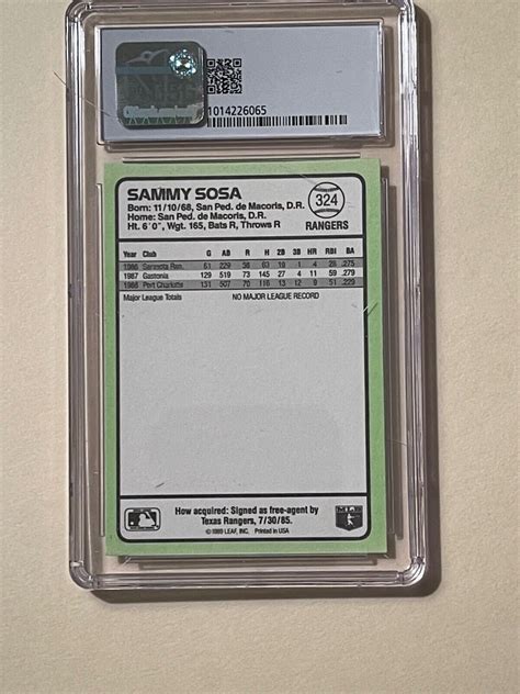 DCC 1989 Donruss Baseball S Best Sammy Sosa 324 CSG 9 MINT Rookie RC